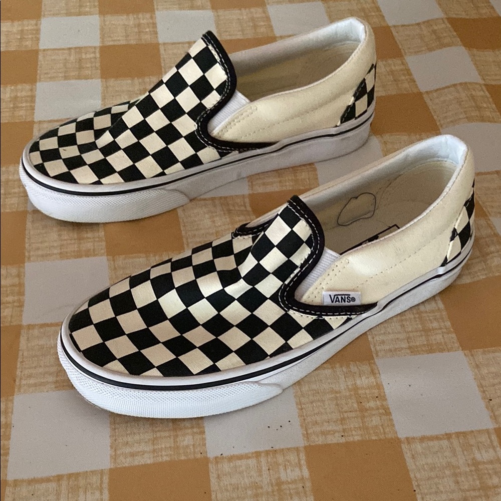 Vans Black and Cream Checkerboard Slip-Ons